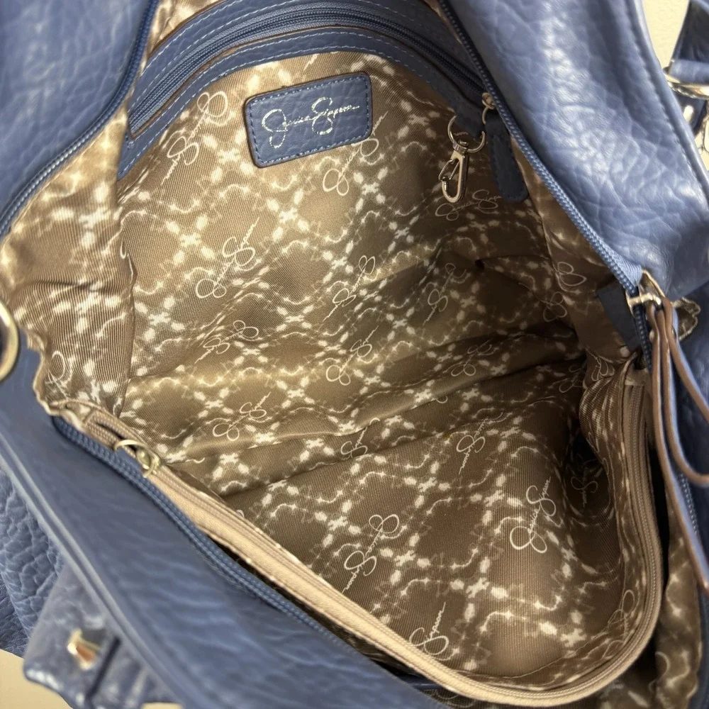 Jessica Simpson Shoulder Bag Women's Blue Pebbled Leather Classic Front Pocket